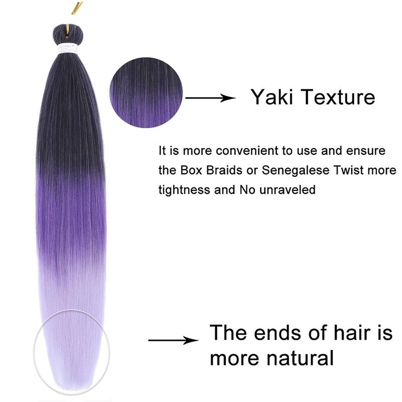 Liang Dian Pre-Stretched Braiding Hair 36 Inch 6 packs Hot Water Setting Synthetic Hair Crochet Braiding Hair Extension(Mixed black/Dark Purple/Light Purple)