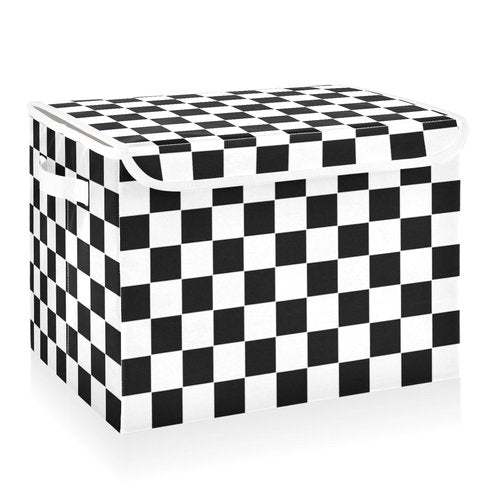 CaTaKu Large Fabric Storage Bins With Lids,Checkered Racing Flag Storage Boxes With Handles for Organizing Clothes, Collapsible Decorative Storage Cube Bins Baskets for Shelves