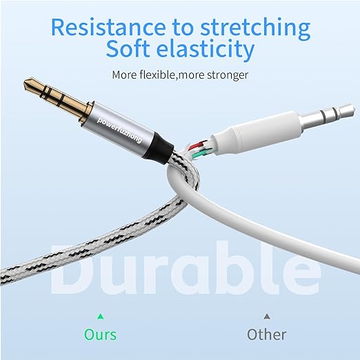 Powerfuzhong Aux Cable (20 ft), [Copper Shell, Hi-Fi Sound] 3.5 mm Male to Male Braided Auxiliary Cord Compatible with Headphone, Smartphone, Home/Car Stereo, Speaker, Echo & More (20FT)