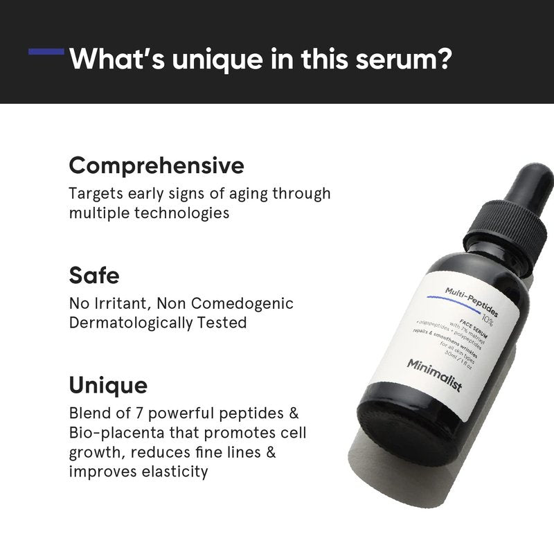 Minimalist Multi Peptide 10% Face Serum with Hyaluronic Acid for Anti Aging | Reduces Wrinkles | Hydrating Serum With 7% Matrixyl 3000 & 3% Bio-Placenta | For Women & Men | 1 Fl Oz / 30 ml