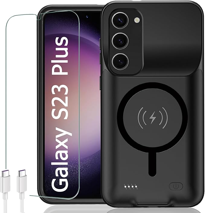 KCKEBLM Battery Case for Galaxy S23 Plus, [12000mAh] Slim Portable Protective Fast Charging Case Backup Power Bank Battery Case Compatible with Galaxy S23 Plus-6.6 inch-Black