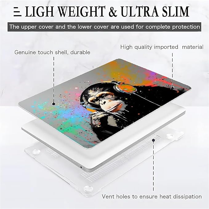 COTAIL Compatible with MacBook Air 13.3 13.6 Inch Case 2022 2021 2020 2019 Plastic Hard Shell Case Cover,13.3 Pro(A1706/A1708/A1989/A2159/A2289/A2338), Monkey