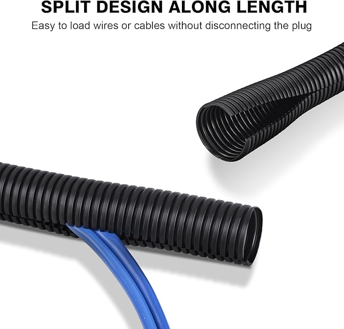 CrocSee 25ft - 1/4 inch Flame Retardant Split Wire Loom Tubing with Installation Tool - Flexible Wire Covers Cord Protectors - Black