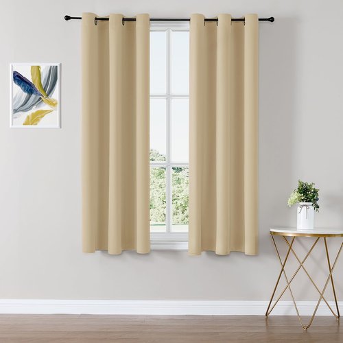 ChrisDowa Small Window Curtains - Thermal Insulated Grommet Room Darkening Panels, 29 x 50 Inch, Biscotti Beige