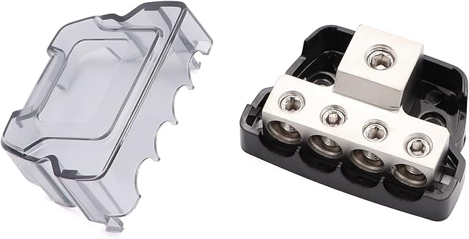 TuoLauthon 4 Way Power Distribution Block 1x 0/2/4 Gauge in 4X 4/8/10 Gauge Out Nickel Plated Car Audio Splitter Amp Distribution Connecting Block,2Pcs