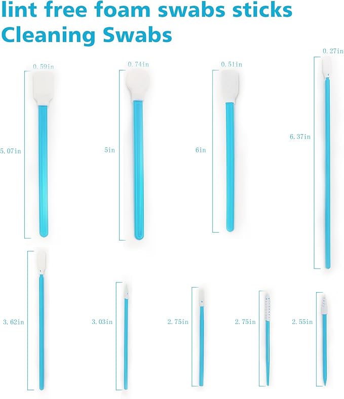 Lint-Free Foam Swab Sticks (9 Types 33 Pcs), Foam Tip Cleaning Swab Kit for Optical Instruments, Camera Lenses, Electronic Equipment, Car Detailing, Inkjet Printer Print Heads