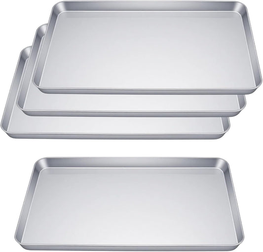Skiennix Stainless Steel Baking Sheets - 4-Piece Set for Cooking & Roasting | 17.6 x 12.4 x 1 Inch