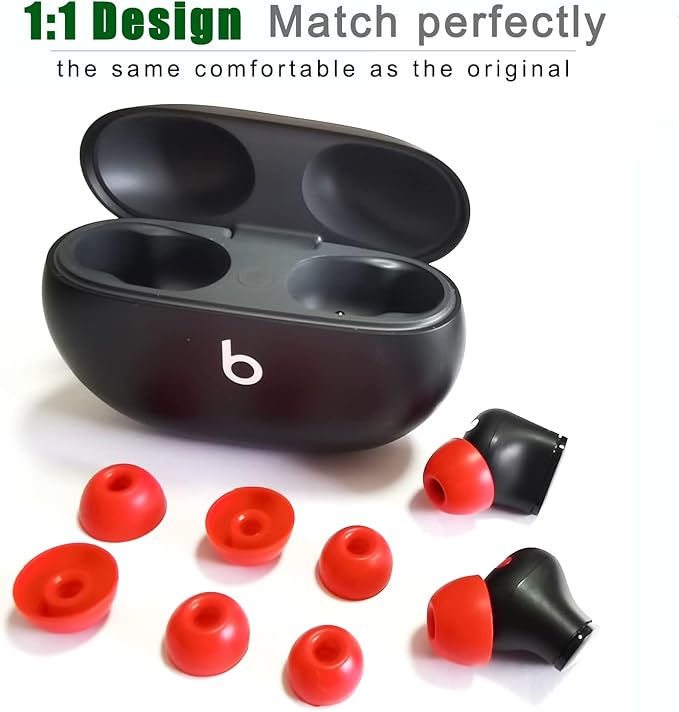 Replacement Ear Tips for Beats Studio Buds+, Fit Pro, Solo Buds, PowerBeats Pro 2 - Silicone Earbud Tips Noise Isolating Comfort Fit 6 Pairs (Red, S/M/L)