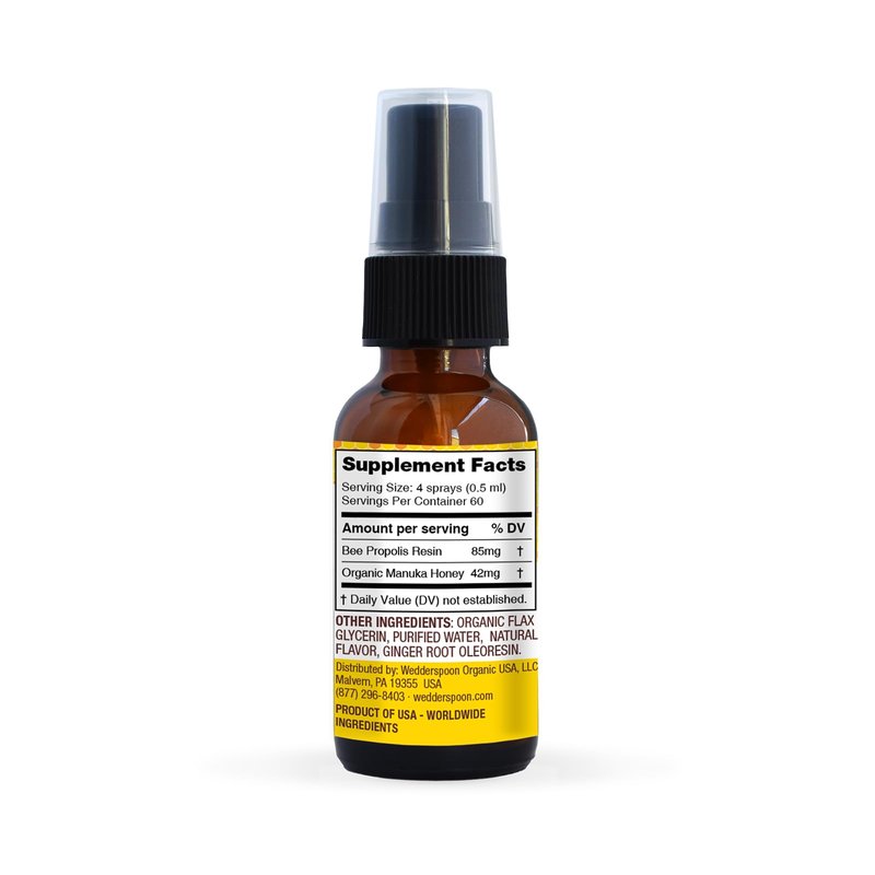 Wedderspoon Propolis & Manuka Honey Throat Spray, Lemon & Ginger, 1 fl oz | Sore Throat Relief & Immune Support | Natural Soothing Wellness