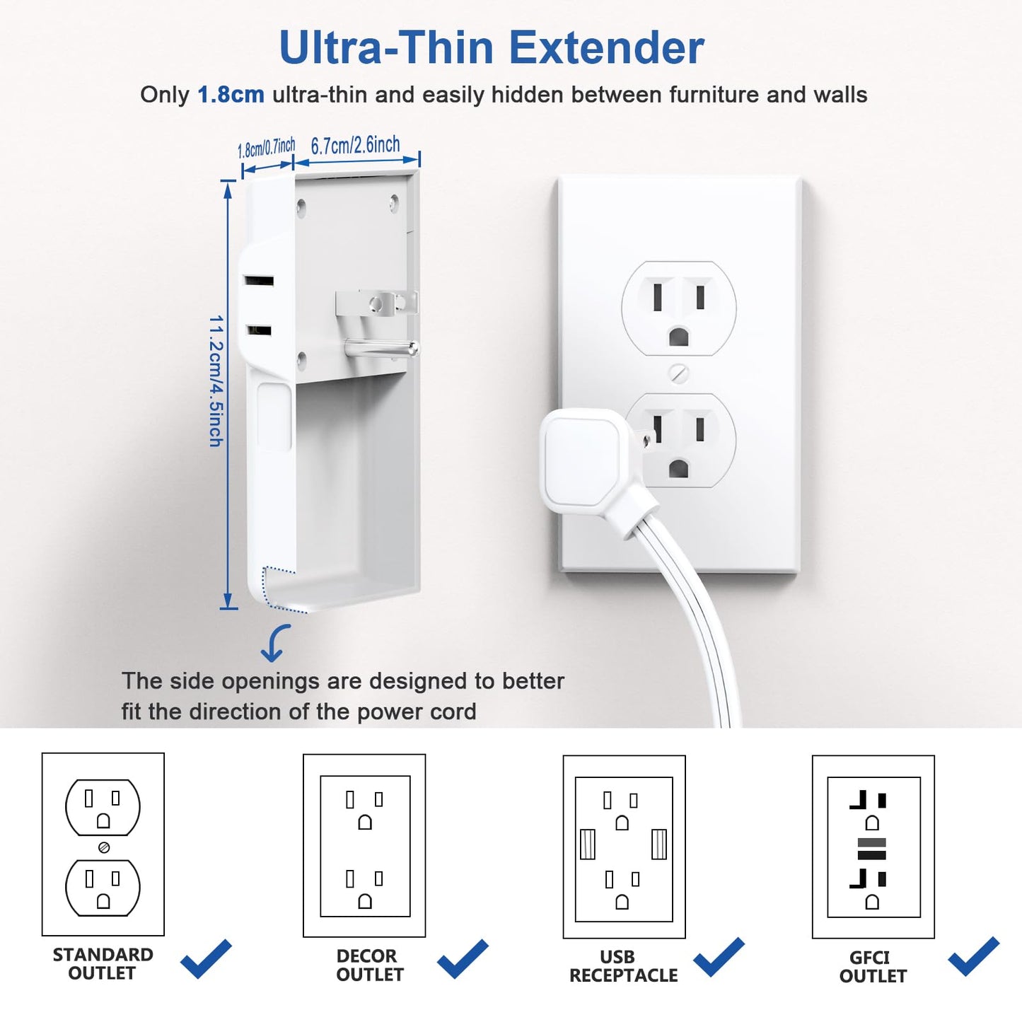 Power Strip Surge Protector with Outlet Cover, 6 AC Outlets Surge Protection, 4 USB Ports, 5ft Extension Cord, Wall Mount Flat Plug for Indoor Home Office Kitchen, White