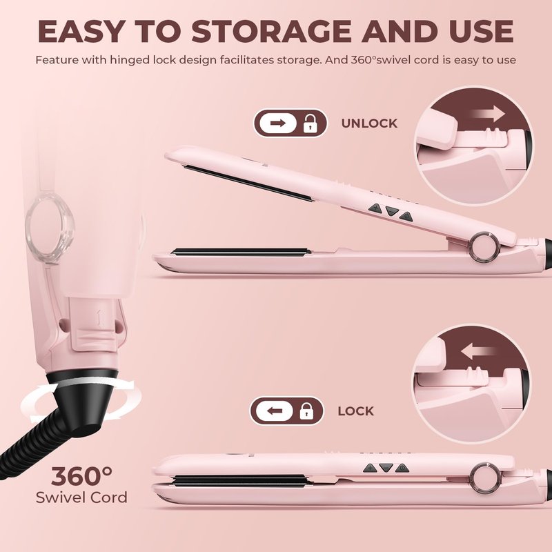 MiroPure 1.5 Inch Flat Iron, Hair Straightener with 30S Fast Heating & 60min Auto Shut-Off, Hair Straightener and Curler 2 in 1 with 3D Ceramic Floating Plates, Black