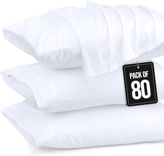 Utopia Bedding Standard Pillow Cases - 80 Pack | Soft Brushed Microfiber - 20 X 26 Inches (White)