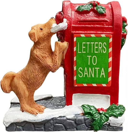 Skiennix Christmas Village Accessories - Cute Puppy Letter to Santa Mailbox Set | Resin Statues for Holiday Decor