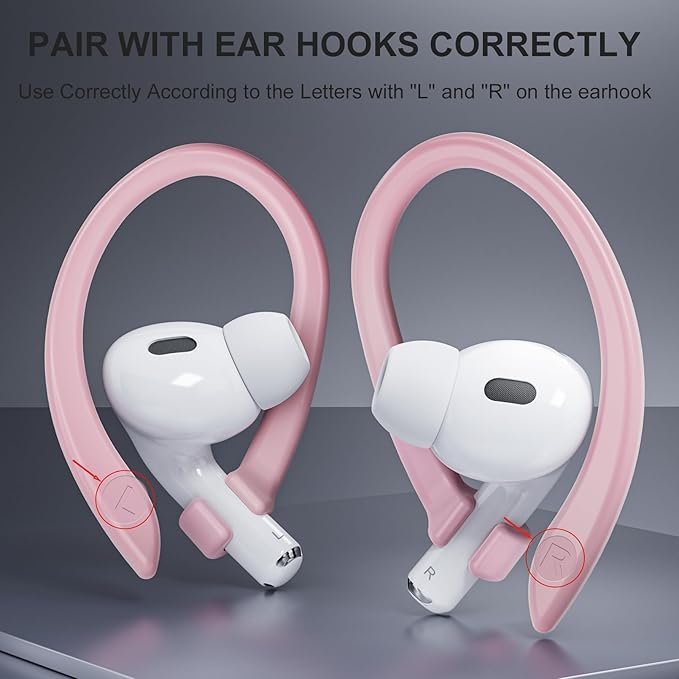 ICARERSPACE 2 Pairs AirPods Ear Hooks For AirPods Pro 2, Pro, 4, 3, 2 & 1, Upgraded Anti Slip Sports Clip Hooks For Glasses Wearers - Pink