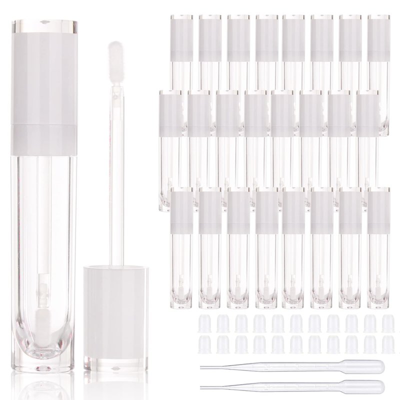 COSIDEA 26 pcs Refillable Empty 8ml Lip Gloss Tubes with clear Wand，Round white Lipgloss Containers，DIY cosmetic packing Container Bulk Wholesale
