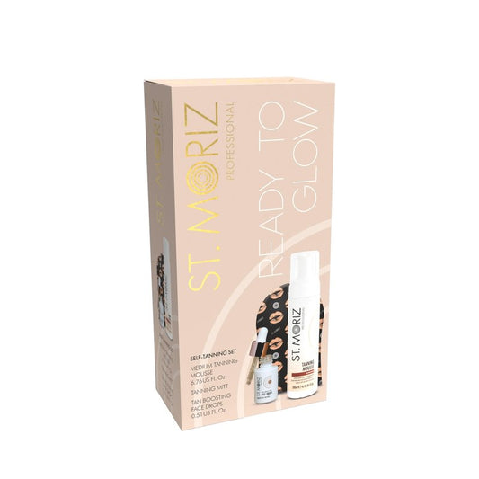 St Moriz Ready to Glow Self-Tan Gift Set – Medium Tanning Mousse, Face Drops & Velvet Mitt – Self Tanner Kit for Face & Body, Vegan, Streak-Free, Fast-Drying, Easy to Apply