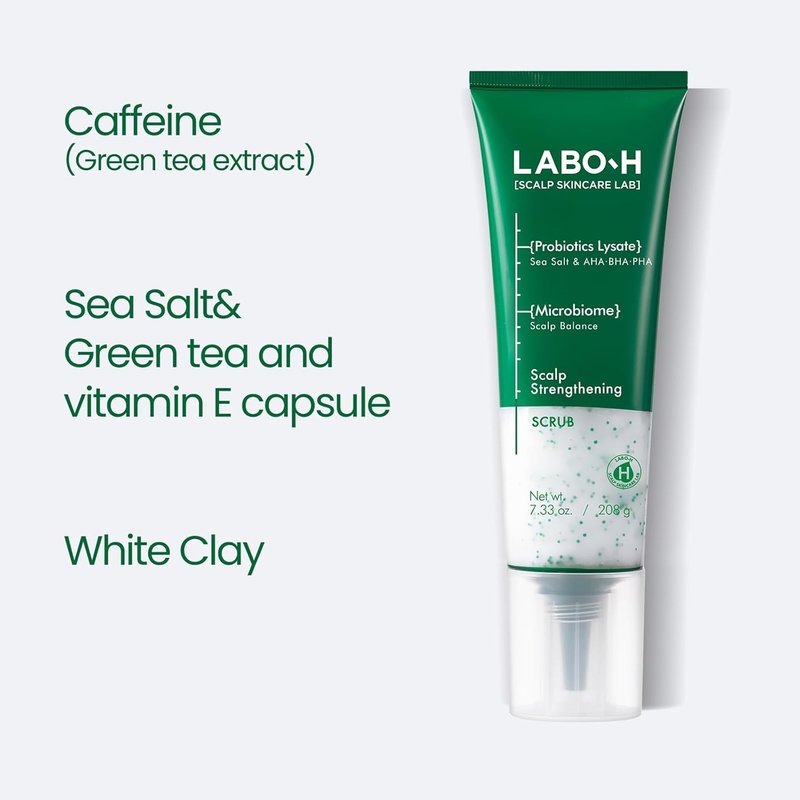LABO.H Scalp Strengthening Scrub - Korean Clarifying Shampoo for Hair Growth | Vegan Rosemary & Sea Salt Exfoliator, 7.33 Fl Oz