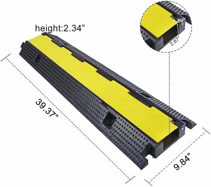 YONSHENG Rubber Cable Ramp Cord Cover Cable Protector Ramps Wire Hose Protective 1 Channel 22000Lbs Load Capacity Traffic Speed Bump for Asphalt Concrete Gravel Driveway Indoor Outdoor, 2 Pack