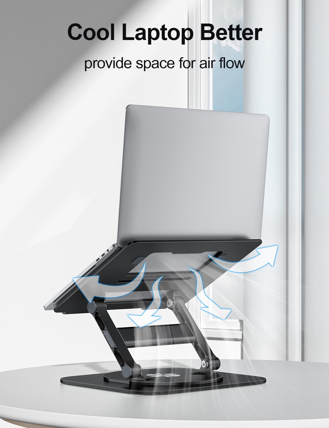 MCHOSE Laptop Stand, H-Design Stable Computer Stand, Ergonomic Laptop Riser with 360° Rotating Base, Notebook Compatible with All 10-17” Laptops, Black