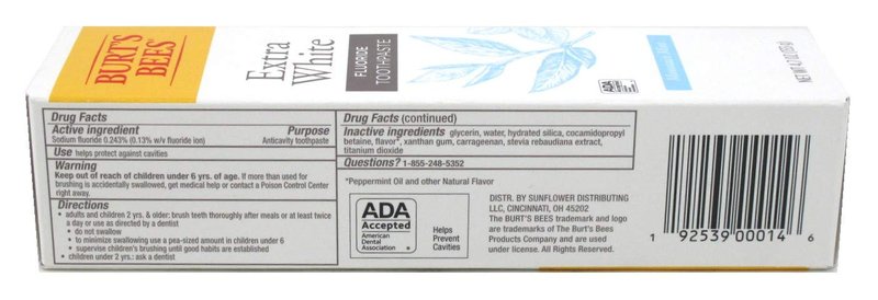 Burts Bees Extra White Mountain Mint Fluoride Toothpaste 4.7 Ounce (Pack of 2)
