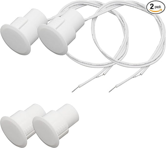 FOCMKEAS 2PCS Recessed Wired Security Window Door Contact Sensor, Normally Closed NC, Door Alarm Magnetic Reed Switch with 2 Wire, ABS White, RC-36