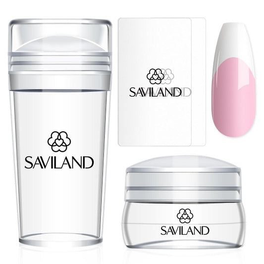 Saviland French Tip Nail Stamp: 4PCS Nail Art Stamper Kit Clear Silicone Nails Stamping Long & Short Jelly Stamper with Scrapers Nails Stamper Kit for French Manicure Home DIY Salon