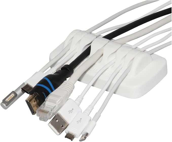 Heaviest Cable Organizer on the Market! Compact and Weighted Desktop Cord Holder and Cable Organizer, Eco-Friendly Silicone, No Bad Smell, Bundled with 4 Reusable Cable Ties! (White)