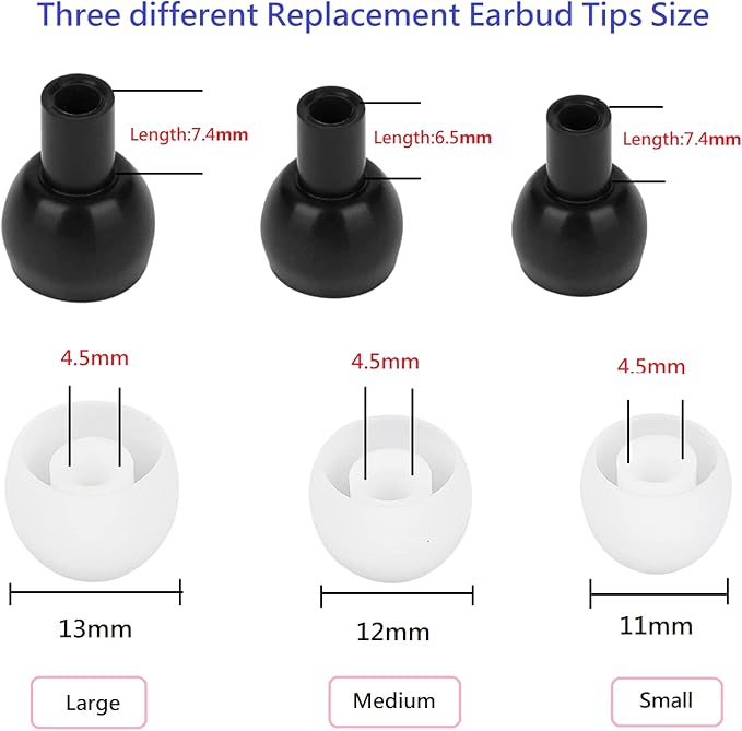 CYADCI Earbud Tips Soft and Comfortable Headphone Ear Tips Ear Bud Replacement Pieces Silicone Fit Most in-Ear Headphones，Inner Hole 3.8mm -5.5mm，18 Pairs White S/M/L Replacement Earbud Tips