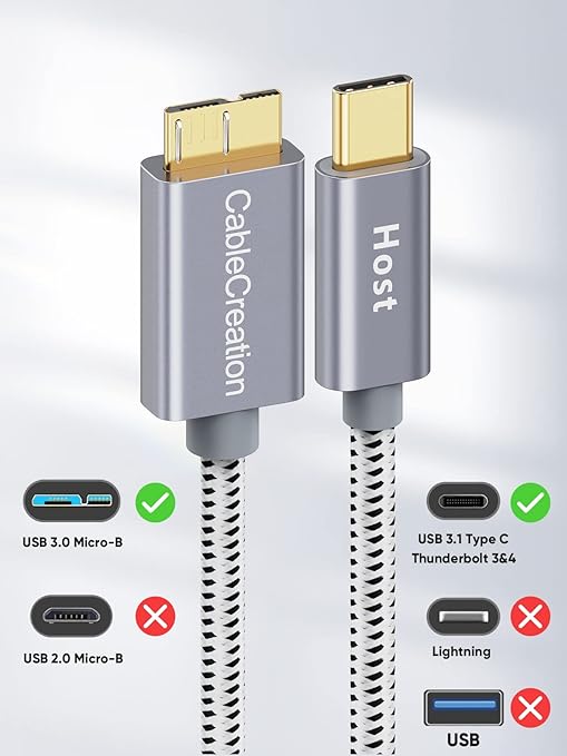 CableCreation USB C to Micro B Short Cable Braided 3.3FT,10G Micro B to USB C External Hard Drive for iPhone 15/16/17,Samsung Galaxy S24,Seagate WD Westgate My Passport,MacBook Pro/Air,iPad/Tablet
