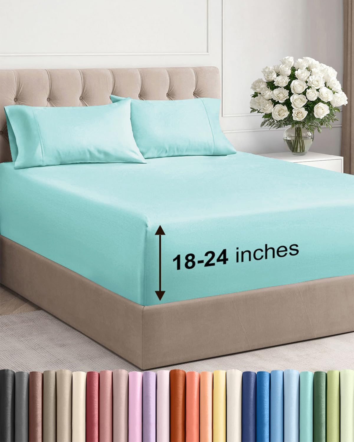 Skiennix Extra Deep Twin Sheet Set | 4-Piece Breathable Cooling Bedding - Soft, Wrinkle-Free Spa Blue