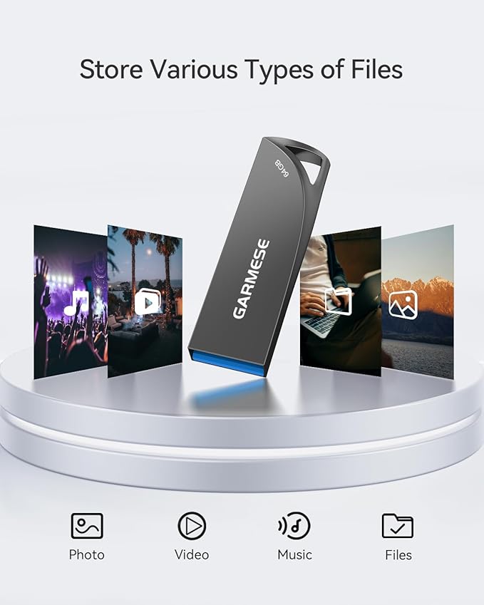 GARMESE 64GB USB 3.0 Flash Drive, Metal Waterproof & Slim Portable Memory Stick with Keychain Hole, Thumb Drive for PC/Laptop/Car/Travel Data Storage