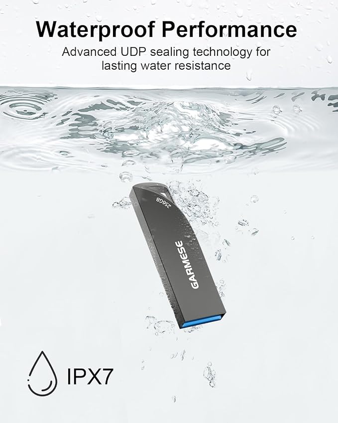 GARMESE 256GB USB 3.0 Flash Drive, Metal Waterproof USB Drive, Durable Slim Thumb Drive with Keychain, Plug & Play Memory Stick for PC, Laptop, Car Audio
