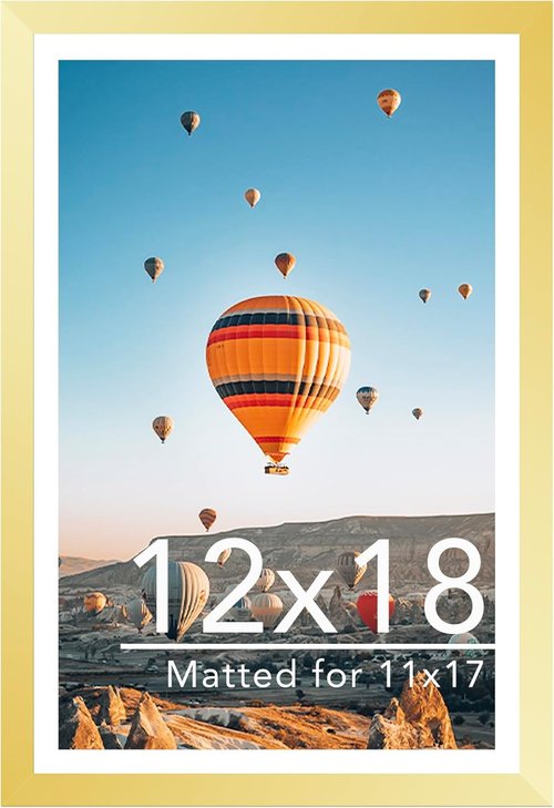 JCJMY 12x18 Picture Frame - Elegant Gold Wall Display for 11x17 Photos with Mat or 12x18 Without Mat
