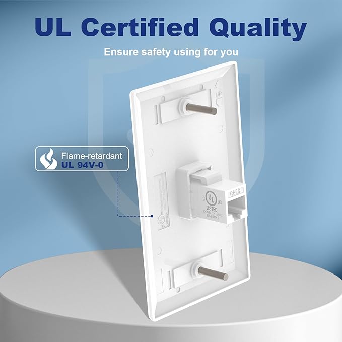 VCE Ethernet Wall Plate (UL-Listed), 1-Port CAT6 Wall Plate and Jack, RJ45 Keystone Outlet with Single Gang Low Voltage Mounting Bracket, White 6-Pack
