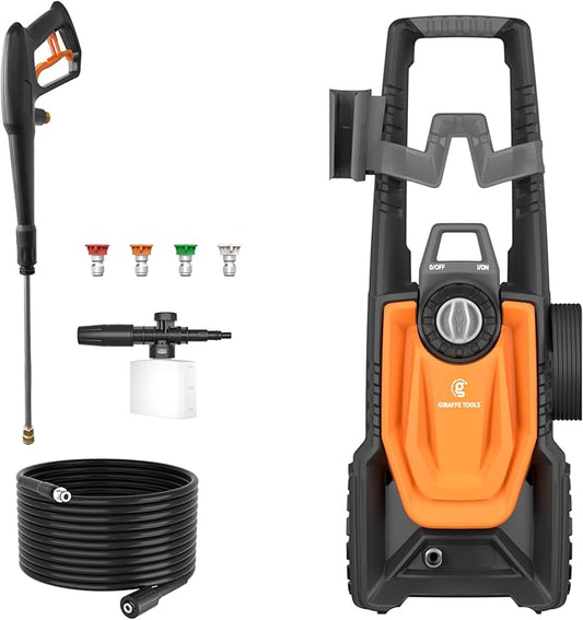 Giraffe Tools Electric Pressure Washer, 4 Quick-Connect Nozzles, Foam Cannon for Cars/Patios/Driveways/Fences, 2400 Max PSI 2.3 GPM 30FT