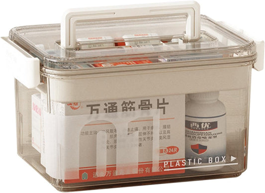 Skiennix Medicine Storage Box - Clear Plastic Organizer with Handles & Removable Tray for Home, Office & Travel