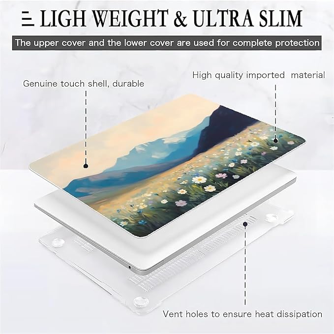 COTAIL Compatible with MacBook Air 13.3 13.6 Inch Case 2022 2021 2020 2019 Plastic Hard Shell Case Cover,13.3 Air (A1932/A2179/A2337), Wildflowers and Mountains