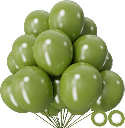 Skiennix 12-Inch Olive Green Latex Balloons - 110 Pack for Birthday Parties & Baby Showers