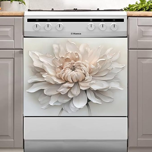 White Flower Reusable Dishwasher Cover, 23' x 17' Decal for Front Panel, Magnet Cover, Appliance Wrap Skin
