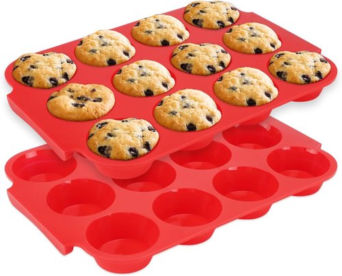 Jalopink Silicone Muffin Pan - 12-Cup Nonstick Baking Mold with Handle | Food-Grade, BPA-Free, Odorless