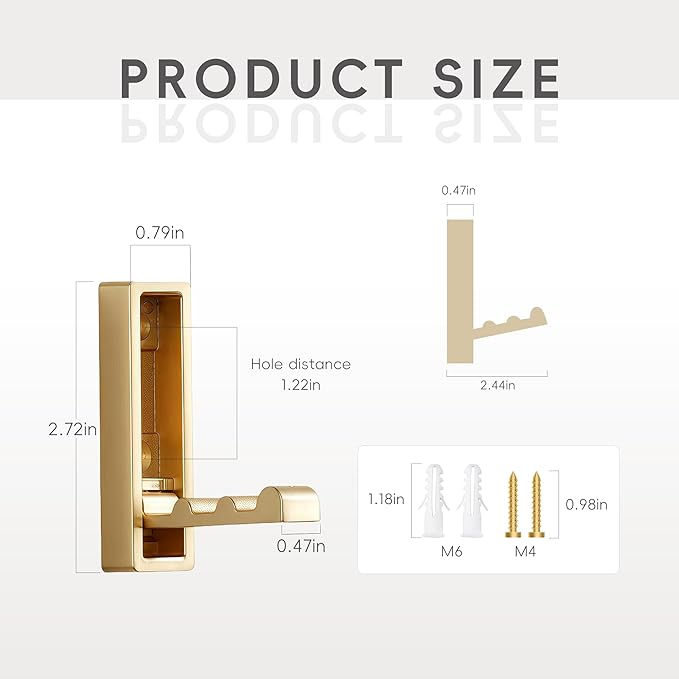 WVSXE Folding Wall Hooks,4 Pack Rustproof Zinc Alloy Folding Coat Hooks,Heavy Duty Foldable Gold Wall Hooks for Hanging Clothes,Hat,Towel,Bathrobe,Key,Bag,Backpack (Gold)
