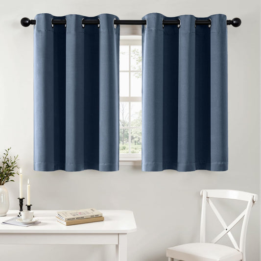 MIULEE Short Curtains - Stone Blue Blackout Thermal Insulated Drapes | 2 Panels, W40 x L36 Inch
