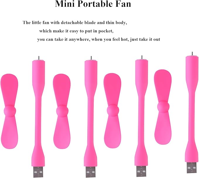 Soseelnee Mini USB Fan, Portable Pocket Fan USB-A Powered Little Cooler, Quiet Operation, for Home Office Car Outdoor Travel- 4 Pack (Pink)
