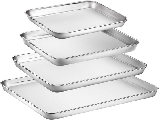 Skiennix Stainless Steel Cookie Sheets - Non-Stick Baking Pans, Easy Clean, 4-Piece Set