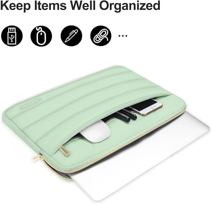 MOSISO Laptop Case 13.3 inch,13-13.3 inch Puffy Laptop Sleeve Compatible with MacBook Neo/Air 13.6 M5 M4 M3 M2 M1/Pro 13/14,HP Dell ASUS Lenovo,Polyester Horizontal Bag with Small Case, Mint Green