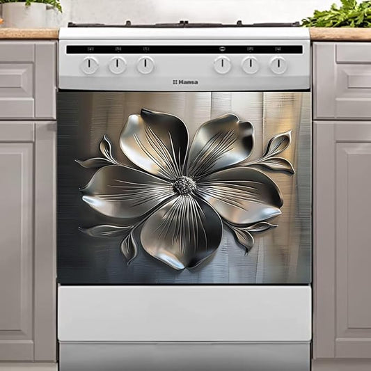 Metal Flower Dishwasher Magnetic Cover for Door Front, Retro Style Stainless Steel Refrigerator Magnet Decor Sticker, Dishwasher Magnet Panel Decal for Fridge Home Appliance 23 W x 17 H inches
