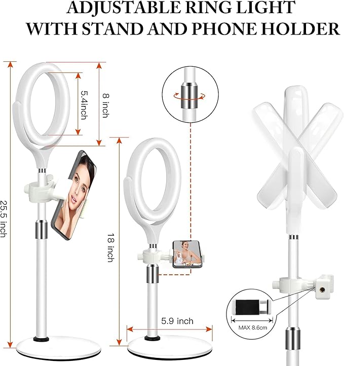 8 inch Desk Ring Light with Stand, Adjustable Zoom Lighting for Computer, Circle Light for Video Conference, Zoom Calls, Virtual Meeting, Video Recording, Streaming, Podcast