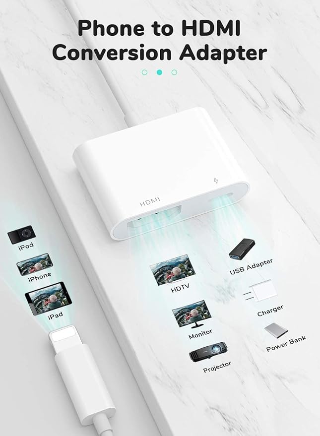 Apple MFi Certified Lightning to HDTV Digital AV Adapter 1080P HD Video Sync Screen Connector Cable with Charging Port Compatible with iPhone 14/13/12/11/ X/ 8/7/ iPad on HDTV/Projector/Monitor