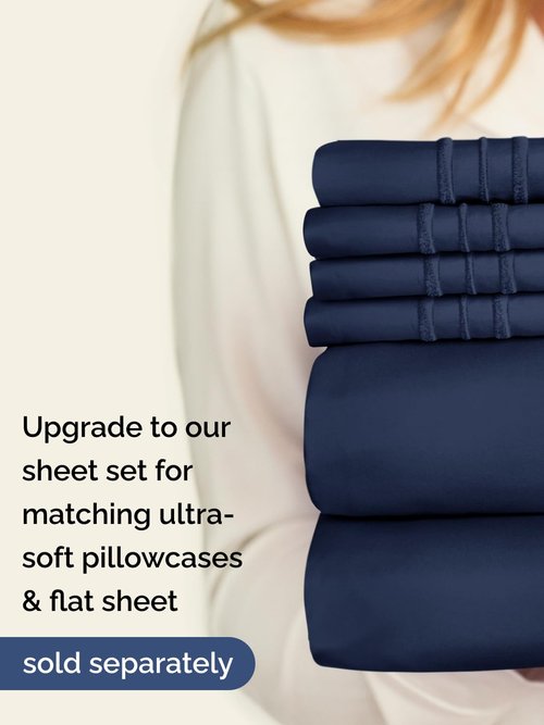 Extra Deep Twin XL Fitted Sheet - Hotel Luxury Single Fitted Sheet Only - Easily Fits 18 inch to 24 inch Mattress - Ultra Soft, Wrinkle Free with Extra Deep Pockets - Breathable & Comfy - Navy Blue