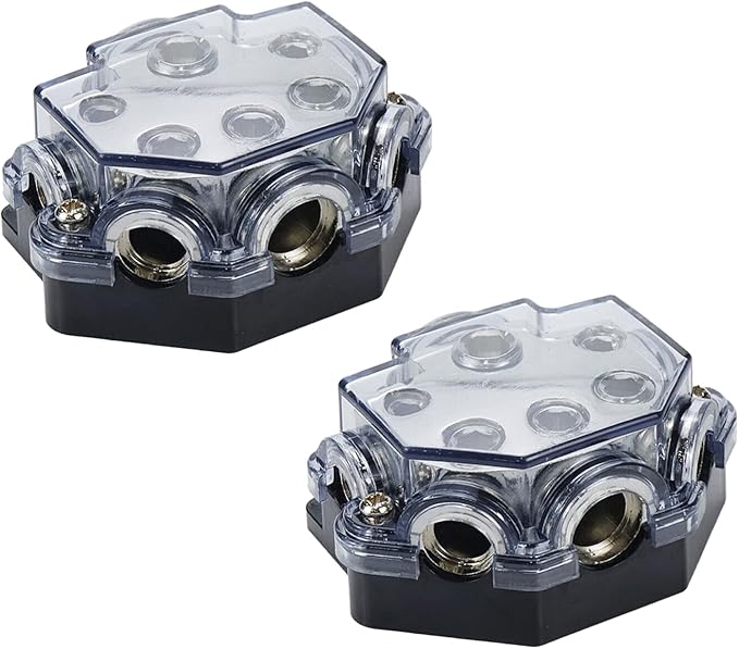 S SYDIEN 2pc Power Distribution Block Car Audio 1 in 5 Ways Out Car Audio Distributions Block 0 Gauge Input 2/4/8 Gauge Out Ground Cable Splitter Distribution Blocks for Automotive